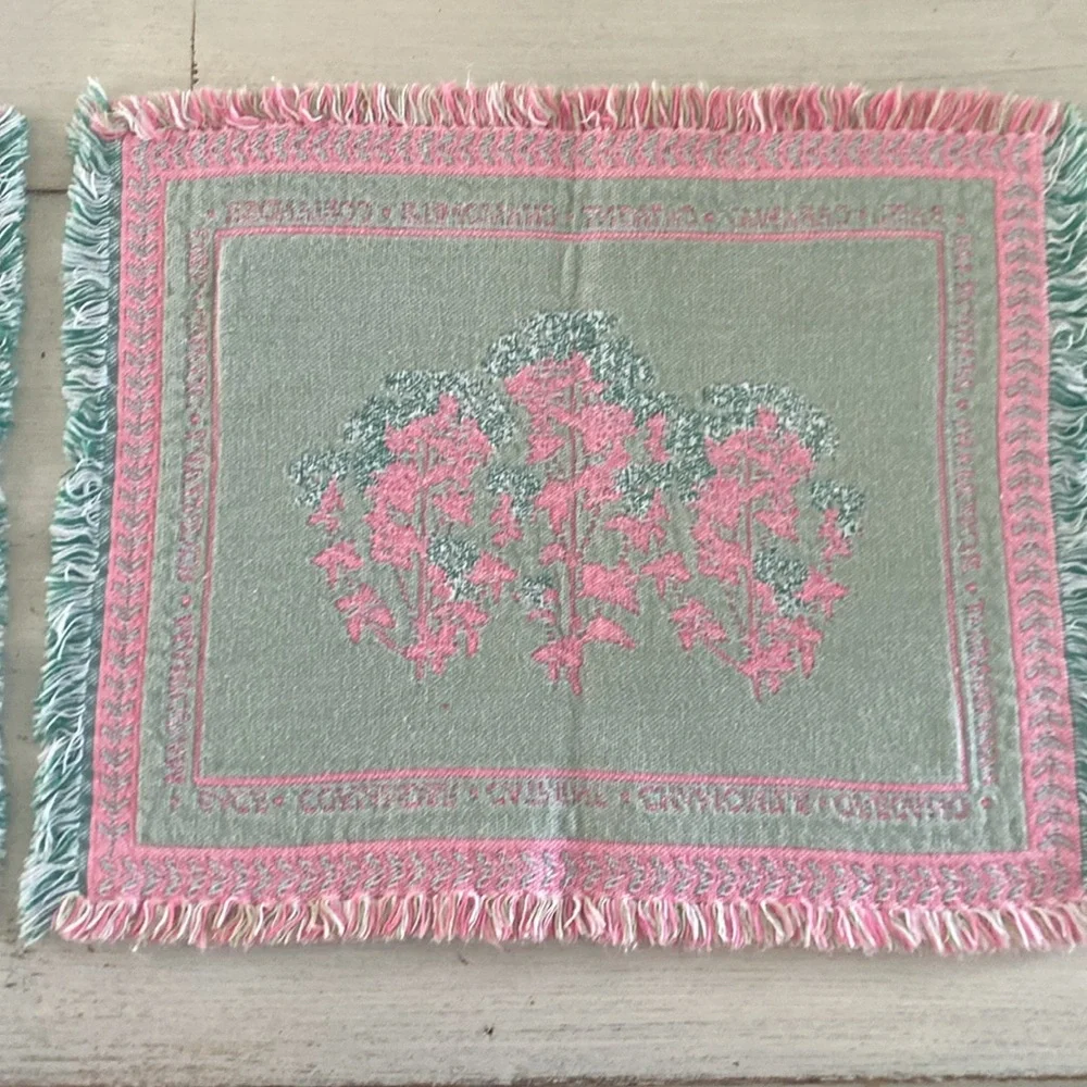Vintage Herbal Garden Floral Fringed Placemats Set of Two
